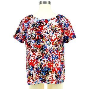 J. Crew Short Sleeve Floral Blouse - Blue/Pink